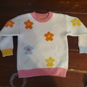 SHEIN White Knit Sweater with Yellow and Pink Accents